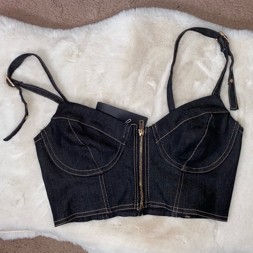 NEW! Front Zip Denim Crop Top